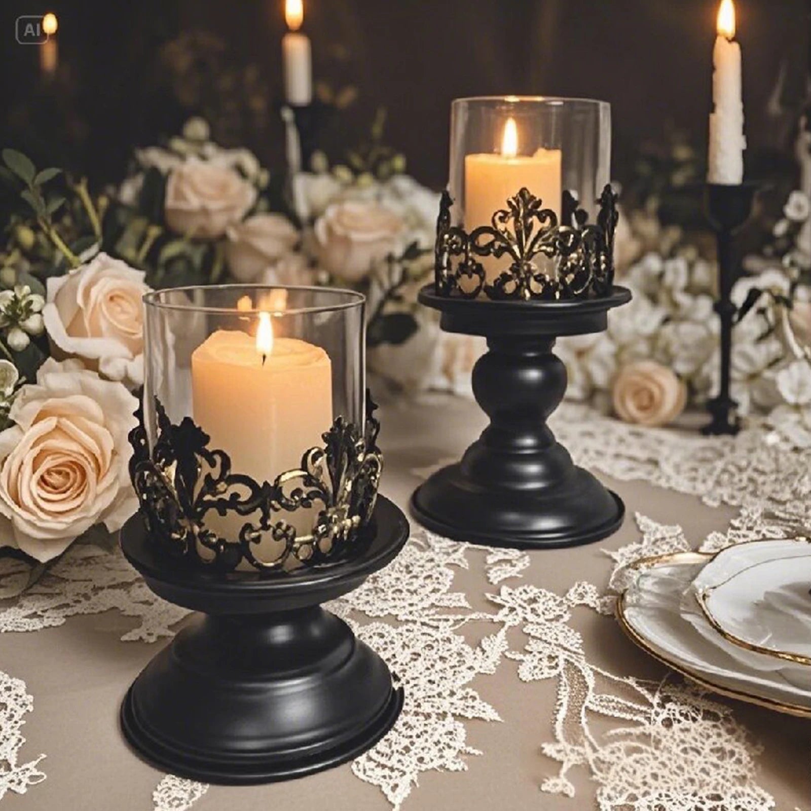 2pcs/set Black Pillar Iron Candle Holders Fits for Christmas Table Decoration As Centerpieces in Living Room,dining Room,mantle Oasis Select