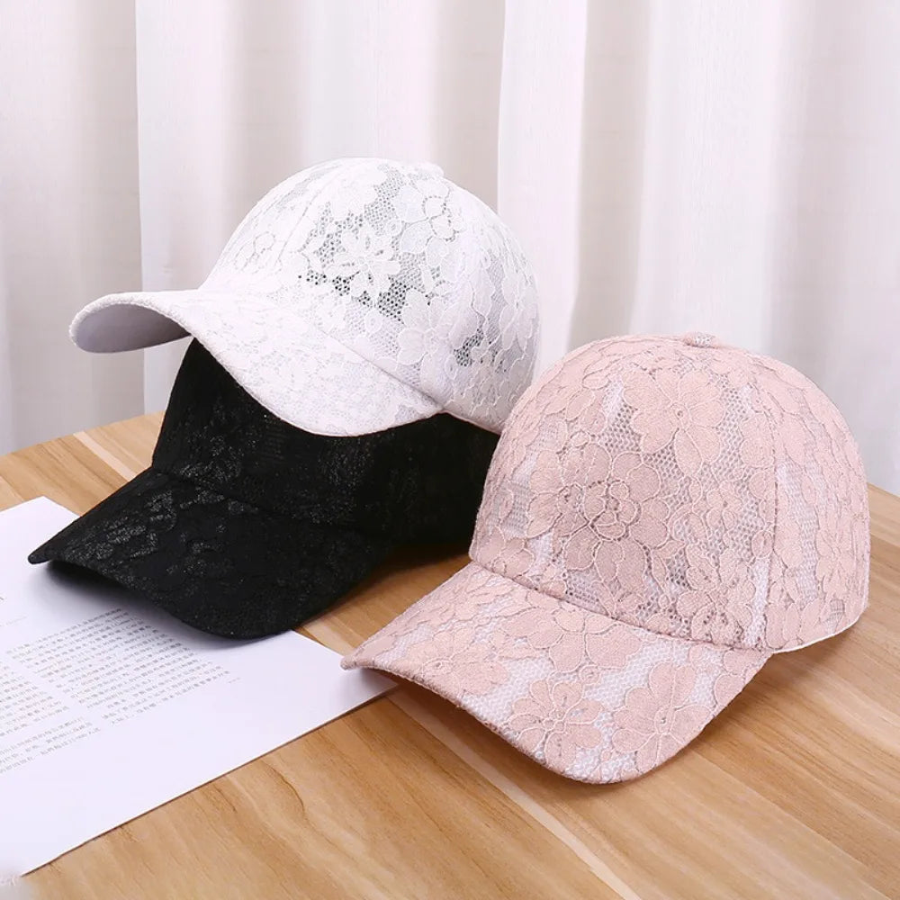Fashion Breathable Floral Lace Baseball Cap Hollow Adjustable Mesh Baseball Hat Outdoor Sun Hat For Women Oasis Select