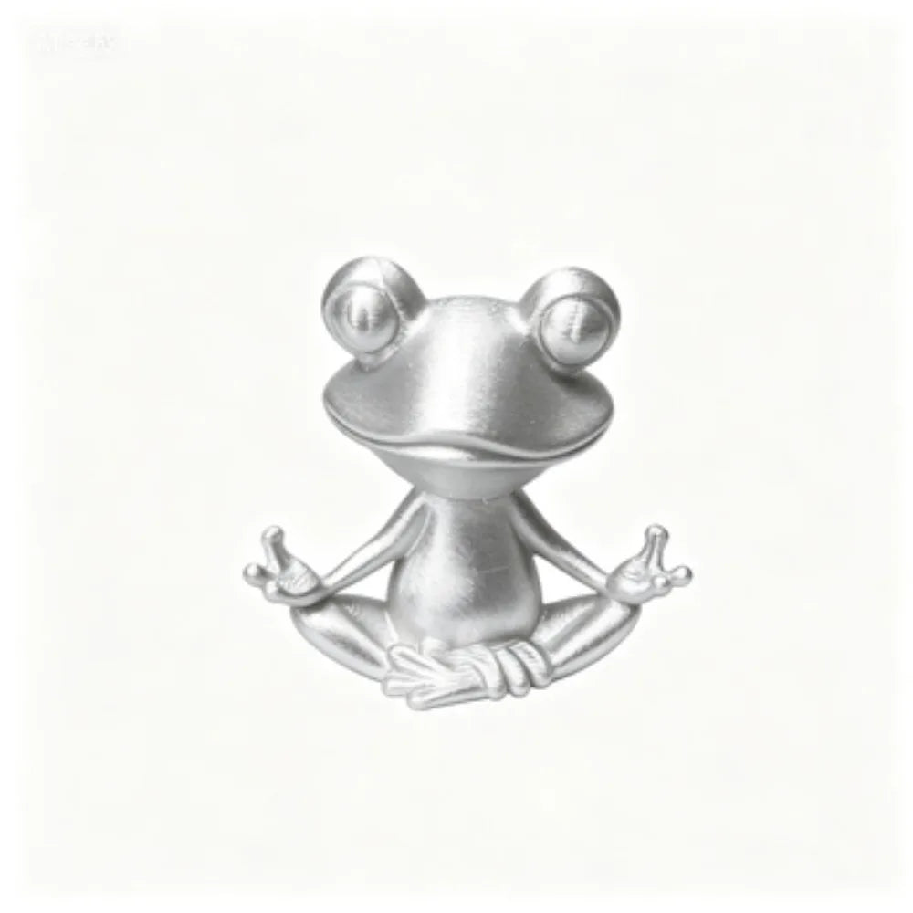 3D Meditation Frog Statue Yoga Lotus Pose Stable Cross Base Plastic Indoor and Outdoor Zen Statue Bookshelf Small Sculpture Oasis Select Light Silver