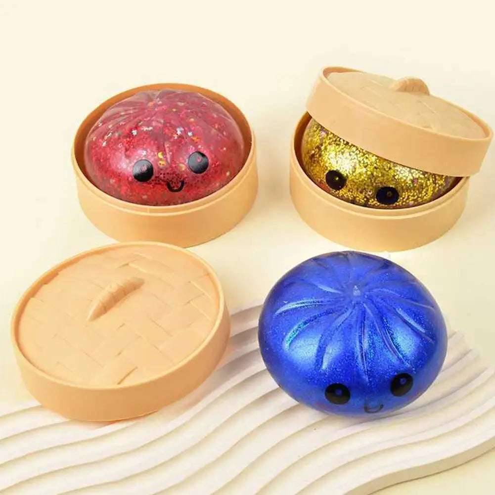 Safe Parent Child Interactive Squishy Toy Low Rebound Glitter Dumpling Transparent Striped Look For Durable Kids Daily Playing Oasis Select