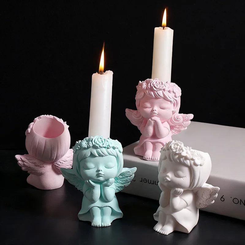 Prayer Angel Girl Flower Pot Mold Cheek-Resting Wreath Angel Prayer Flower Fairy Candlestick Plaster Silicone Mold Oasis Select