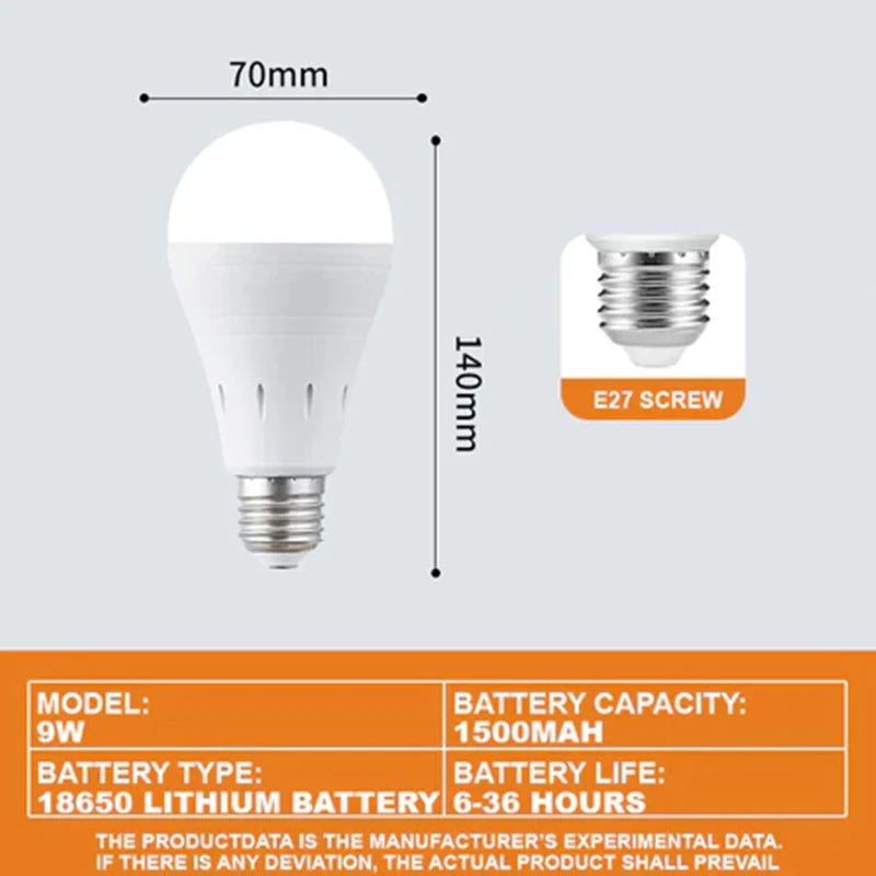 9W/15W Emergency Light Bulb Portable Rechargeable Lighting Bulb With Hook E27 LED Energy-saving Lamps For Camping Night Fishing Oasis Select 9W