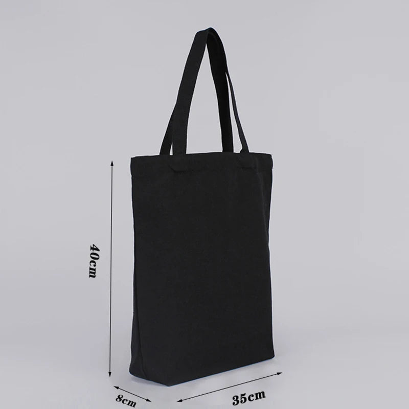Black Canvas Tote Cotton Bags Large Capacity Handbag Folding Cosmetic Bag Student Shoulder Bags Canvas Shopping Bag Oasis Select Black-35x40x8
