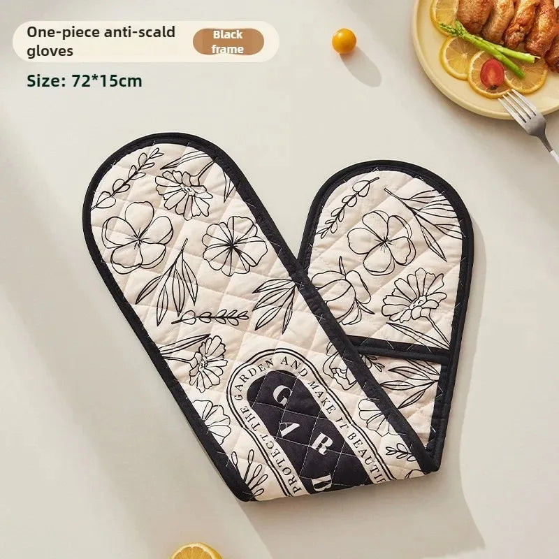 Heat Resistant Oven Mitts – Long Floral Kitchen & BBQ Gloves Oven Mitts Oasis Select Black Frame