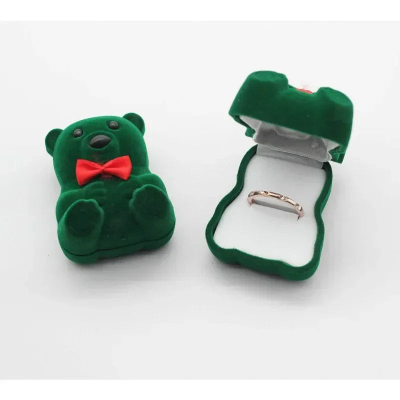 Cartoon Plush Bear Ring Pendant Earring Jewelry Box Cute Plastic Activity Core Removable Wedding Mother Day Party Supply Oasis Select
