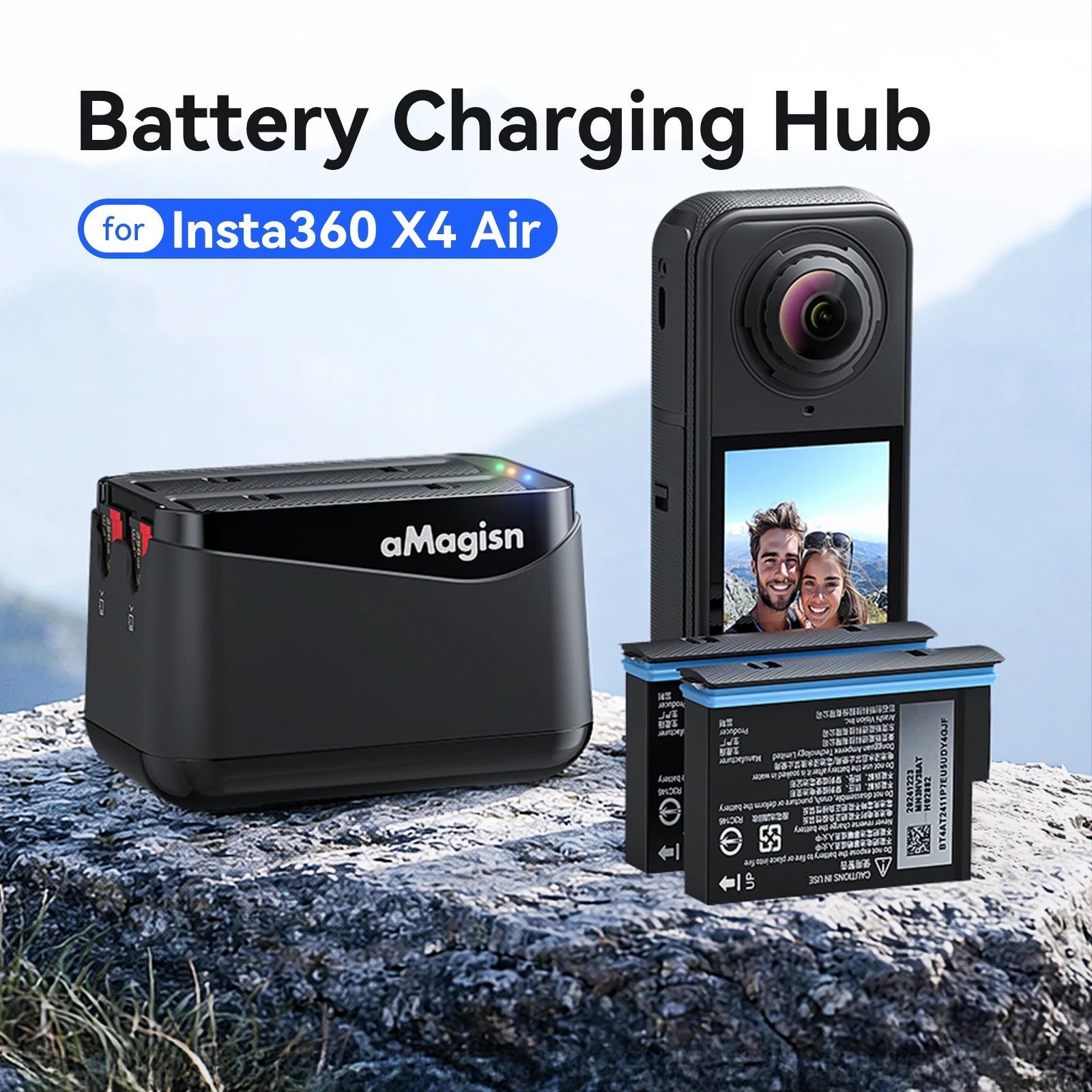 AMagisn Dual-Channel Battery Charger Hub for Insta360 X4 Air