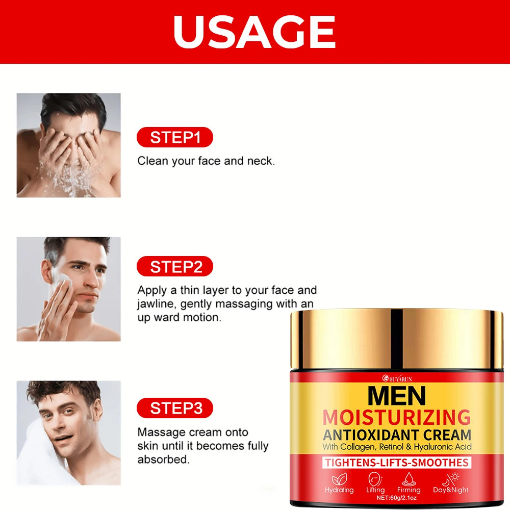 SUYARUN Men's Firming Anti-Aging Face Cream - Intense Hydration, Fast-Absorbing & Oil-Free Formula for All Skin Types. Oasis Select