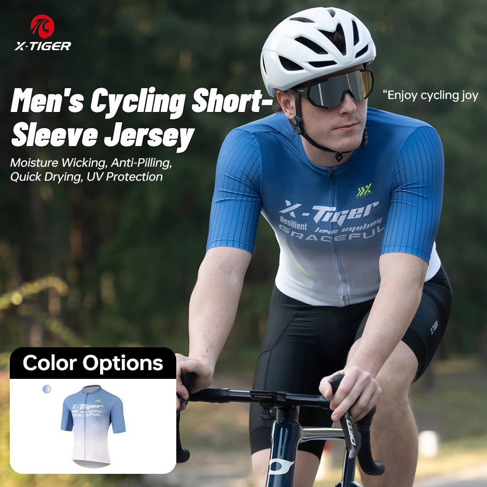 X-TIGER Summer Cycling Jersey Men Breathable Short Sleeve Bicycle Mallot Ciclismo Shirts Zipper Pocket Pro MTB Road Bike Jerseys Oasis Select