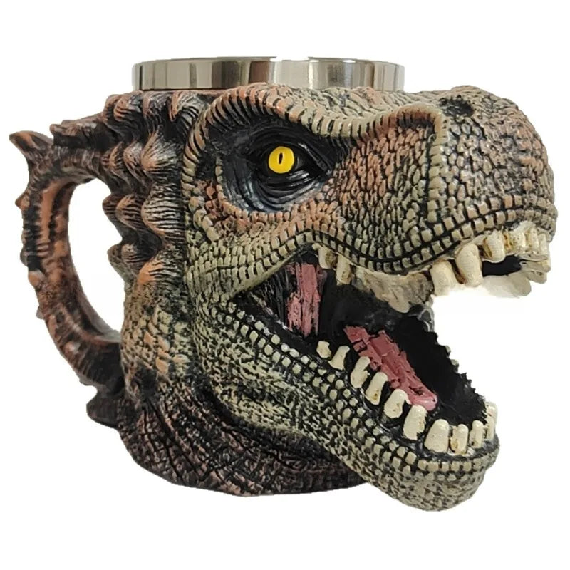 Dinosaur Mug Creative Resin Stainless Steel Retro Dinosaur Head Novel Gift Choice Exclusive Unique Drinking Utensil Oasis Select
