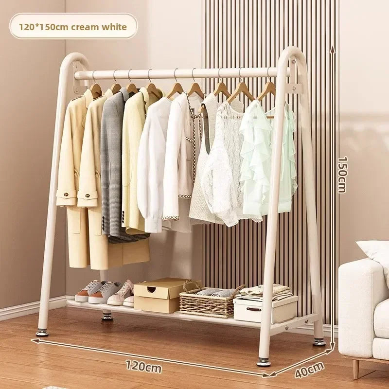 Simple Coat Rack Floor-to-ceiling Indoor Drying Rack Storage Rack Household Bedroom Floor-to-ceiling Clothes Rack Hanger Oasis Select Milk White 120-150-A