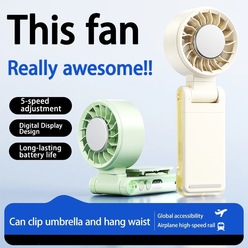 5-speed Portable Camping Cooling Fan with Clip Foldable Handheld Fans Home High Wind Speed Cooling Blower 3000mAh Lanyard Fans Oasis Select