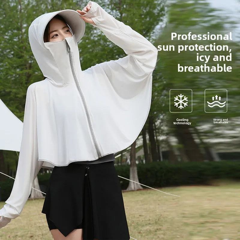 Ice Silk UV Protection Hooded Poncho – Lightweight Cover Up