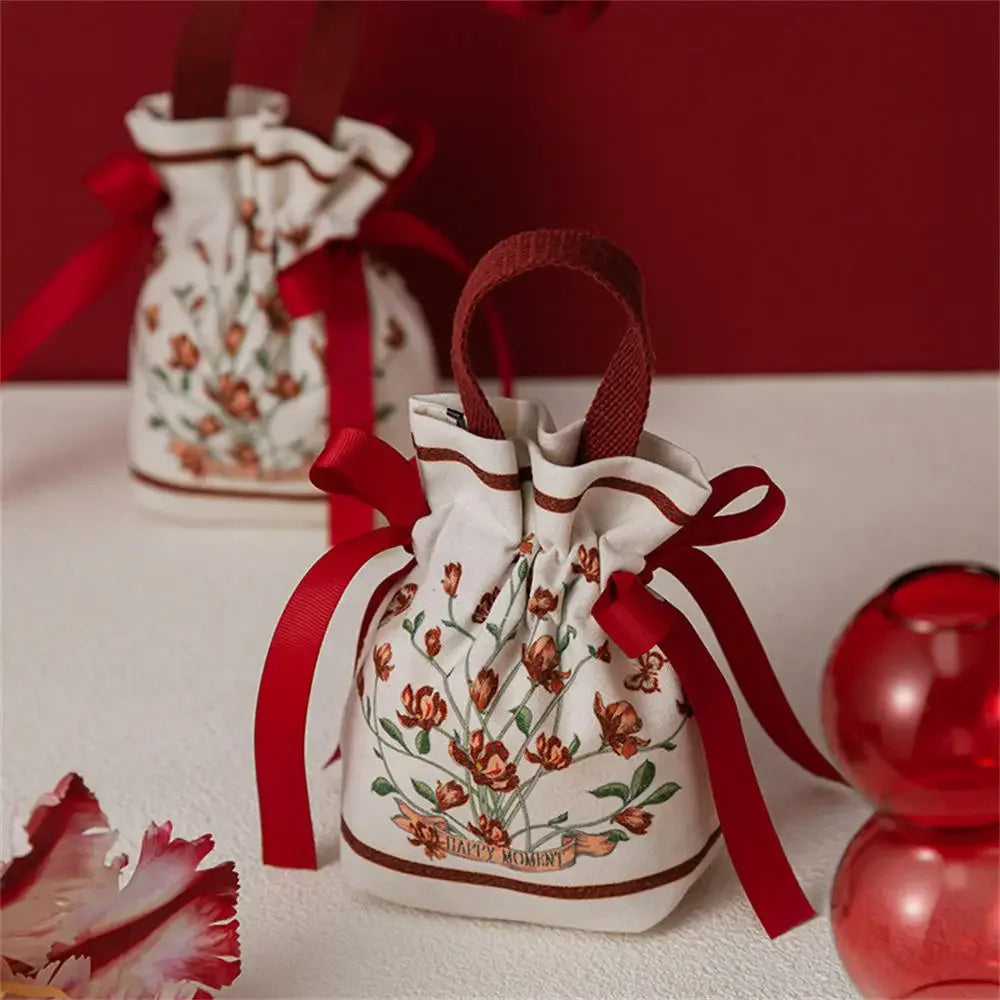 New Wedding Candy Bag Portable Canvas Gift Bag Party Wedding Goodie Packing Box Simple Red Green Handheld Gift Storage Bags Oasis Select Red 2 Other