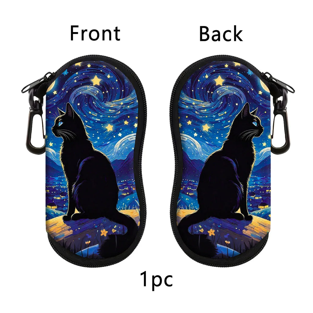 Cat & Dog Glasses Case with Carabiner Clip | Soft Eyeglass Pouch