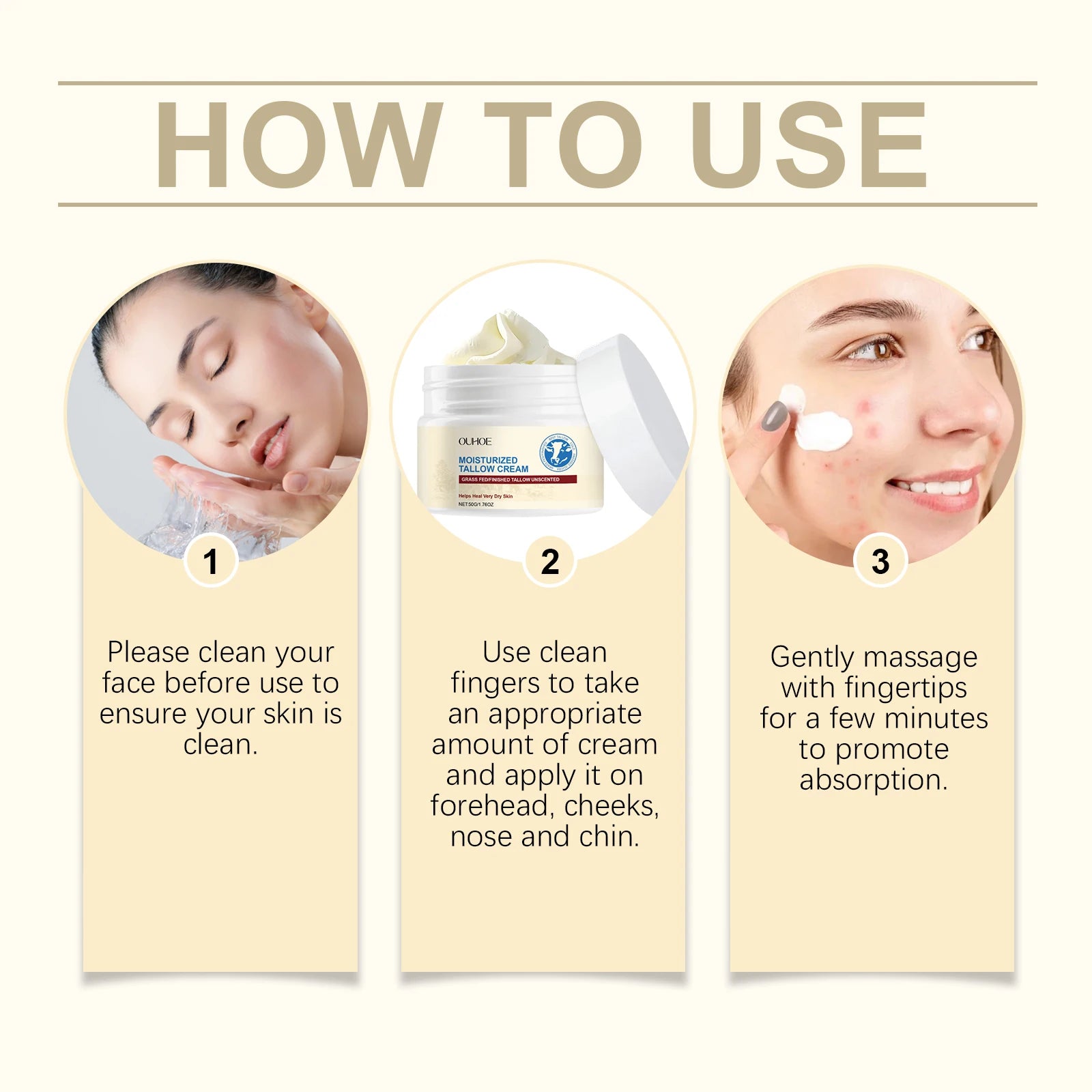 Tallow Moisturizing Cream Butter Moisturizer Softening Facial Delicate Skin Light and Translucent Repair Improve Skin Elasticity Oasis Select