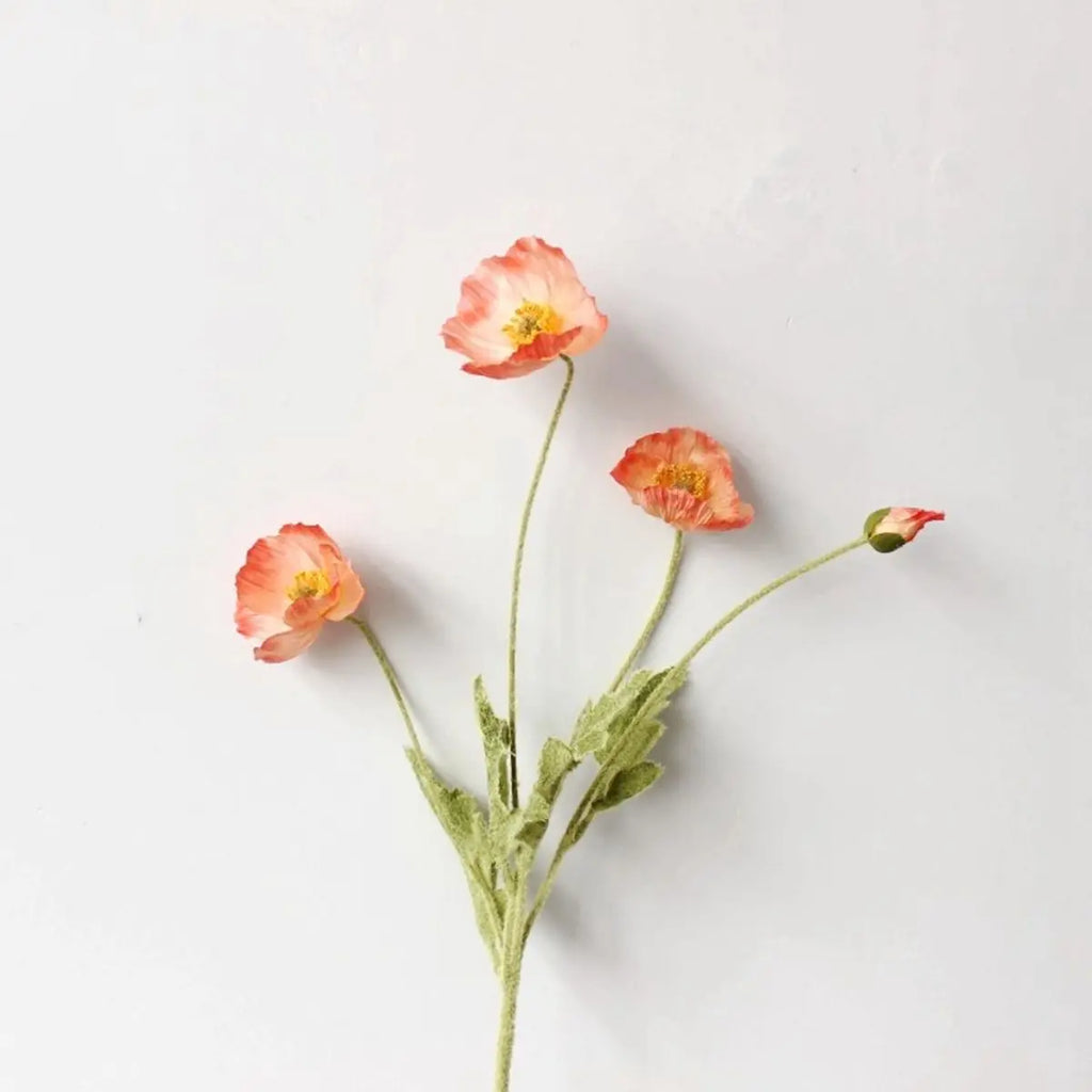 Bridal Real Touch Realistic Gorgeous Flocking Stem Faux Bouquet Silk Plants Fake Poppies Flowers Artificial Papaver Rhoeas Oasis Select coral pink