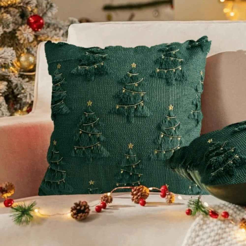 Christmas Plush Pillowcase – Xmas Tree & Reindeer Cushion Cover