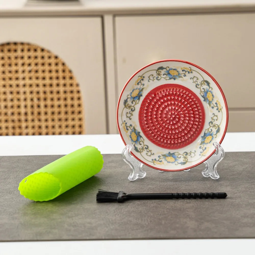 Ceramic Garlic Ginger Grater Plate with Brush & Peeler