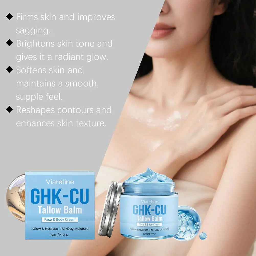 GHK-Cu Peptide Cream for Face, Blue Beef Tallow Moisturizer with Copper Peptides Gentle Safe for Face Hands Body Deep Nourishing Oasis Select