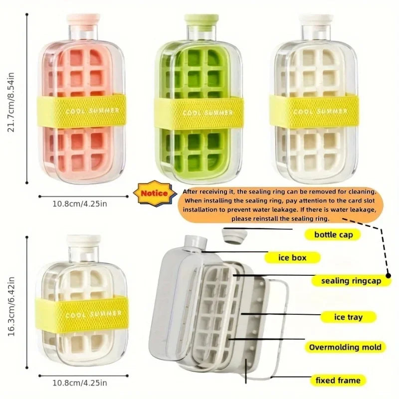 2-in-1 Ice Cube Tray Water Bottle with Press-to-Release Silicone Tray & Built in Bin Freezer-Safe Reusable Plastic with Straw Oasis Select