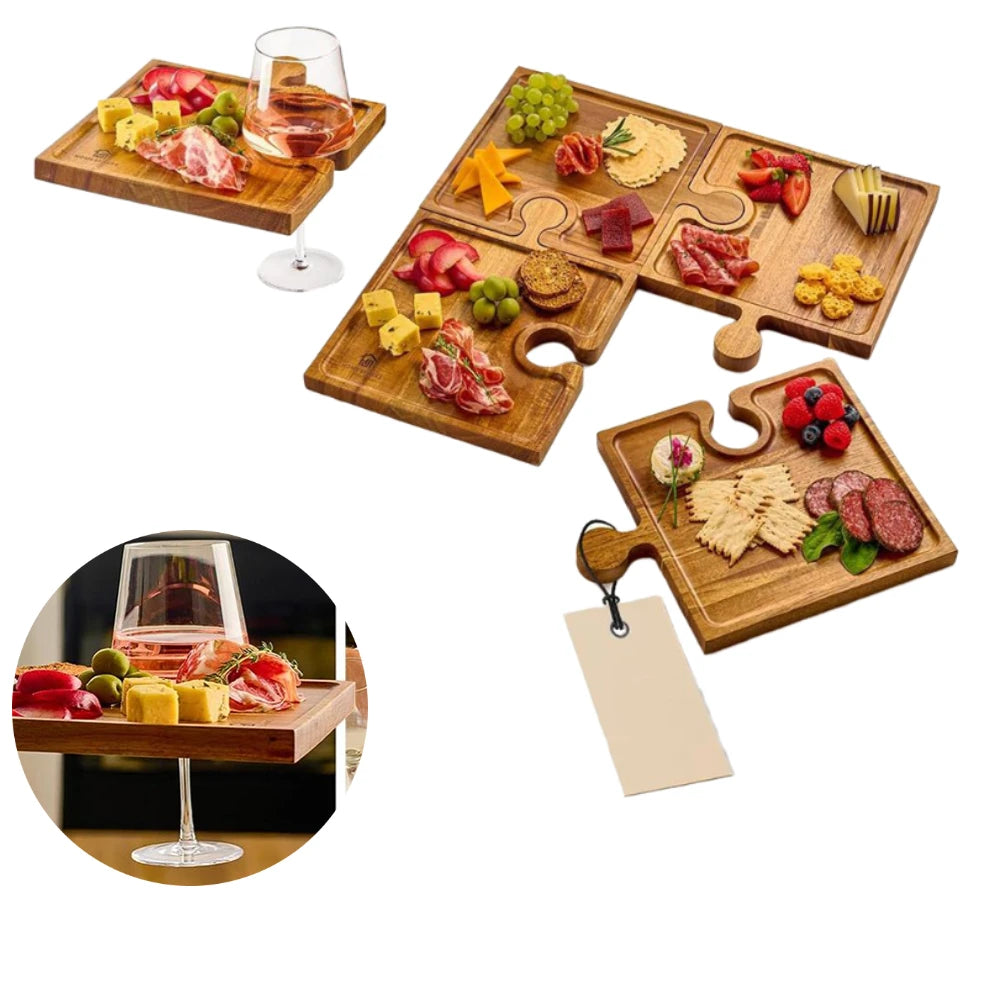 4-Piece Interlocking Wooden Serving Tray Set | Puzzle Design