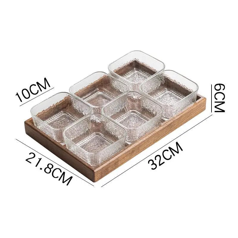 High-grade Solid Wood Glass Fruit Tray Bowl Household Living Room Tea Table Points Snack Candy Dry Fruit Tray Snack Nut Box Oasis Select 6 grids