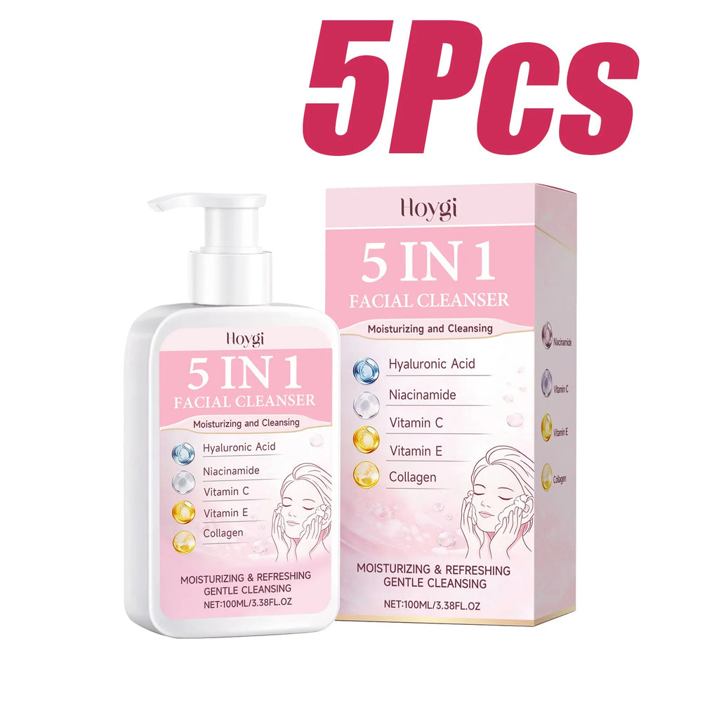 5 in 1 Moisturizing Facial Cleanser Refreshed Cleansing Makeup Remover Brightening Hydrating Light Texture Rich Foam Cleanser Oasis Select 5Pcs