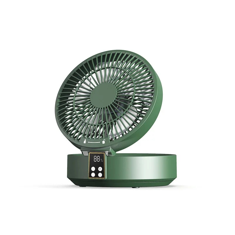 2023 New Fan With Remote Control Portable Wall-hanging Rechargeable Usb Electric Folding Fan Nightlight Air Cooler Household Oasis Select Green