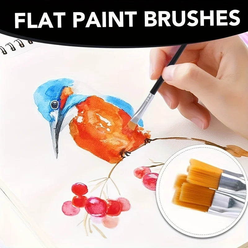 50pcs Paint Brushes | Flat and Round Tipped Pen Tips, Durable Patterned Handle, Suitable for Acrylic, Watercolor, and Facial Oasis Select