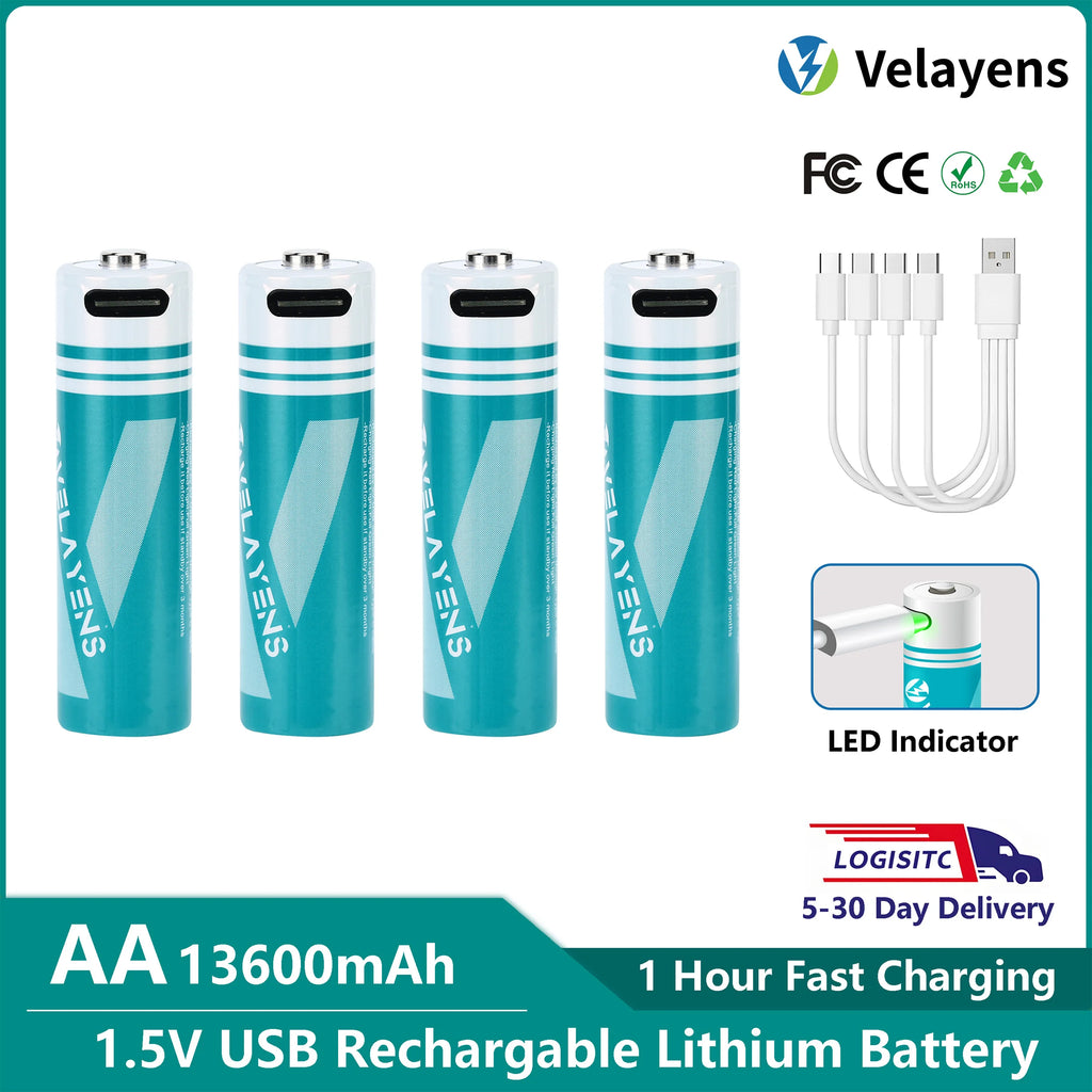 1.5V USB Rechargable Lithium Battery AA 2200mAh Actual Capacity Fast Charging 2000+ Charge Cycles Long-Lasting Power Oasis Select