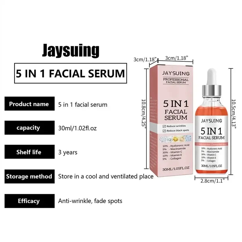 Jaysuing 5 In 1 Hyaluronic Acid Face Serum 30ml Moisturizing Vitamin C Collagen Lightning Facial Serum Shrink Pores Skin Care Oasis Select