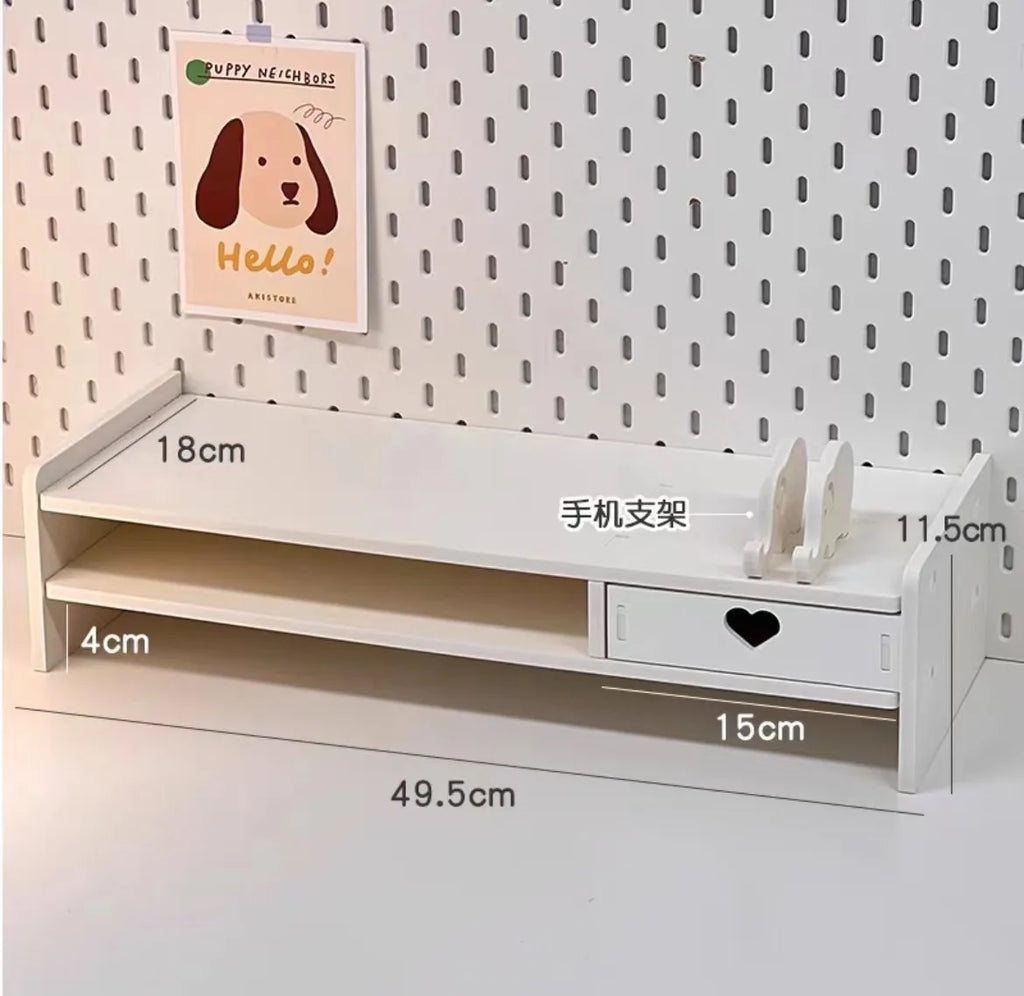 Monitor Stand with Drawer & Desk Storage Rack | White & Pink