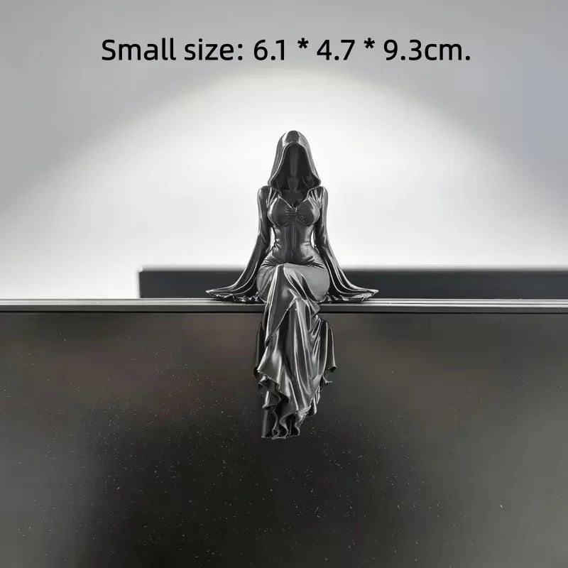 Gothic Faceless Sitting Lady Statue Black Desktop Ornament Dark Queen Figure Decor for Home Office Shelf Halloween Party Oasis Select S