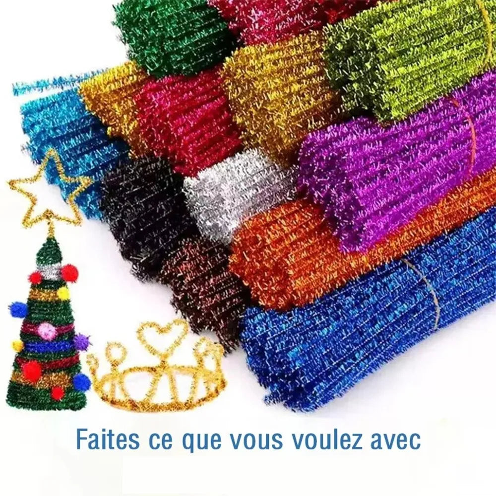 100pcs New 30cm Glitter Chenille Stems Wool Top Christmas DIY Craft Supplies Torsion Bar Tinsel Stems Oasis Select