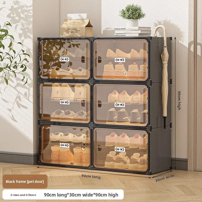 Multi-functional Simple Shoe Rack Plastic Household Indoor Door, Dustproof Storage At The Entrance, Transparent Shoe Cabinet Oasis Select 2-6A