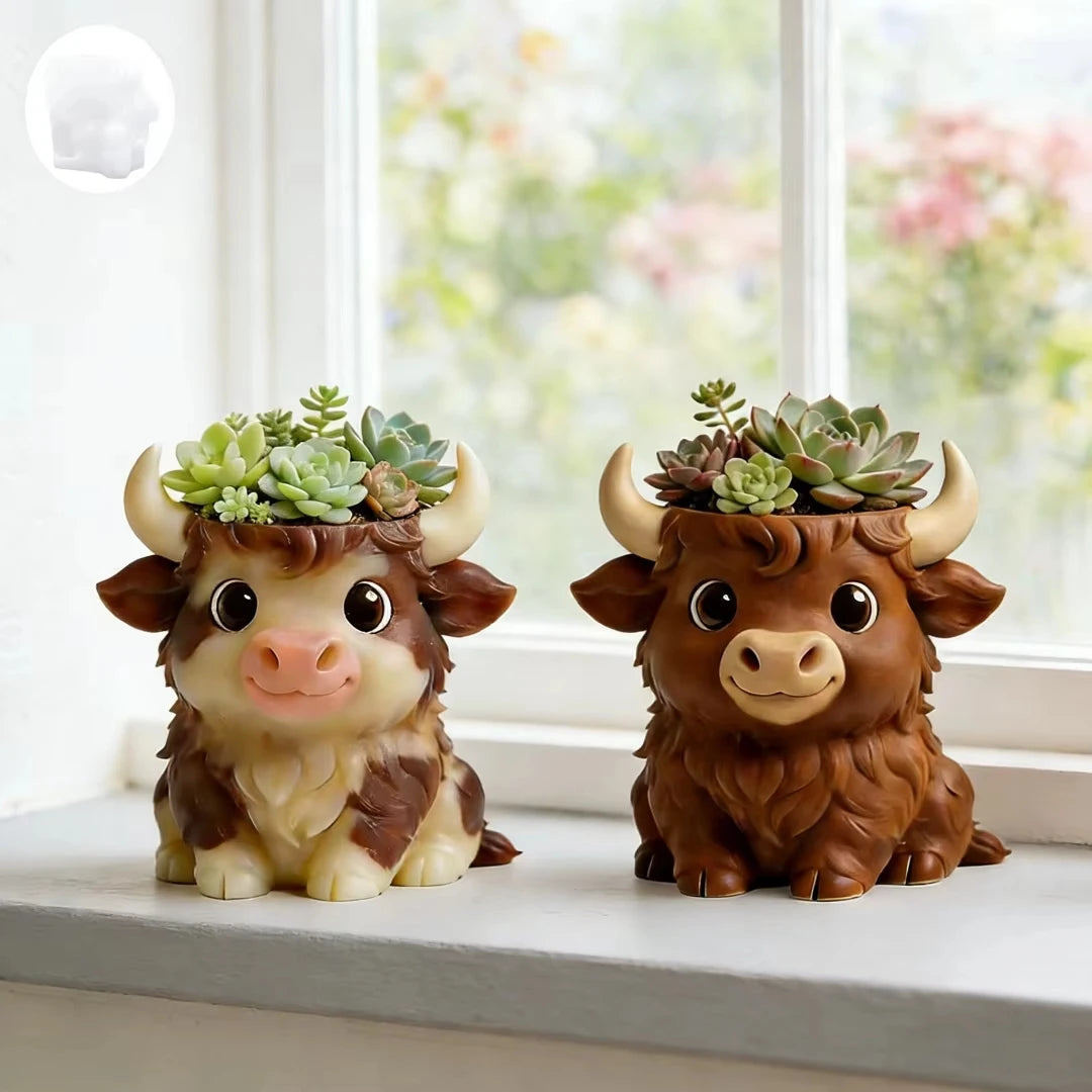Cute Highland Cow Planter Gypsum Silicone Mold Easy Demold For Concrete Flowerpot Cement Succulent Plant Pot Home Decoration Oasis Select
