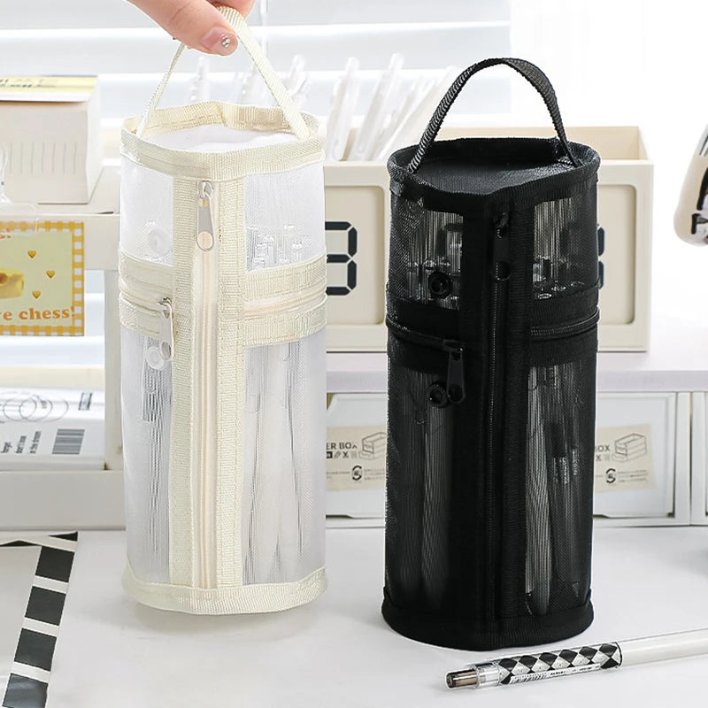 Mesh Dual-use Makeup Brush Storage Bag Portable Brush Case Simple Large Capacity Brush Bucket Holder Travel Stand-up Pouch Oasis Select
