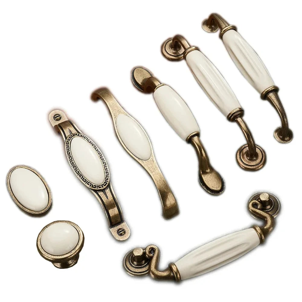 Antique Bronze Ceramic Zinc Alloy Cabinet Handles Drawer Knobs Morning Glory European Style Wardrobe Door Furniture Oasis Select
