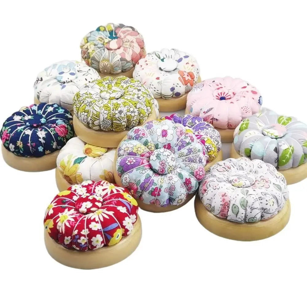 Pumpkin Pin Cushion – Wood Base Cotton Needle Holder
