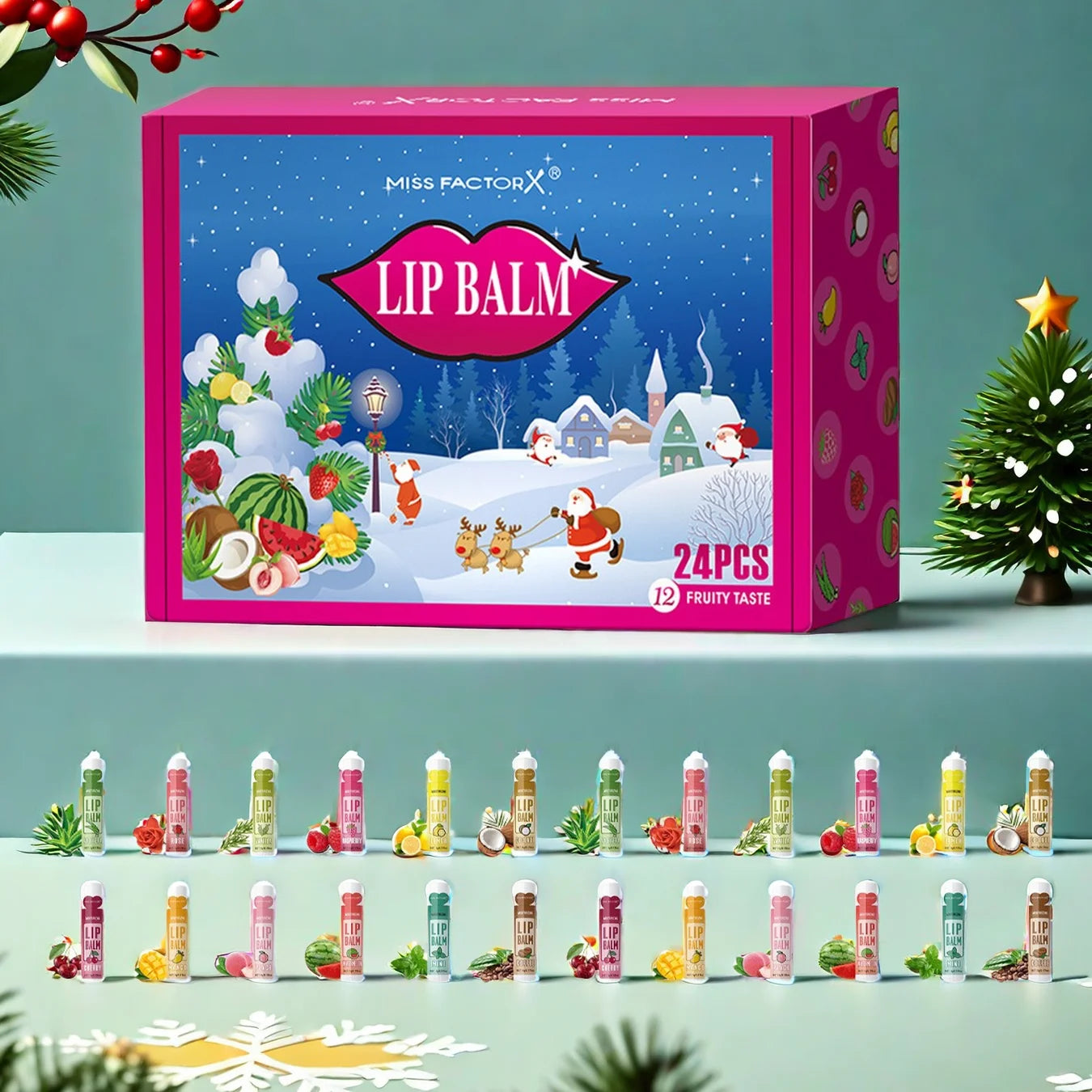 24PCS/ box 12 kinds of flower and fruit lip balm set Gift Natural fragrance moisturizing exfoliating and brightening lip color Oasis Select