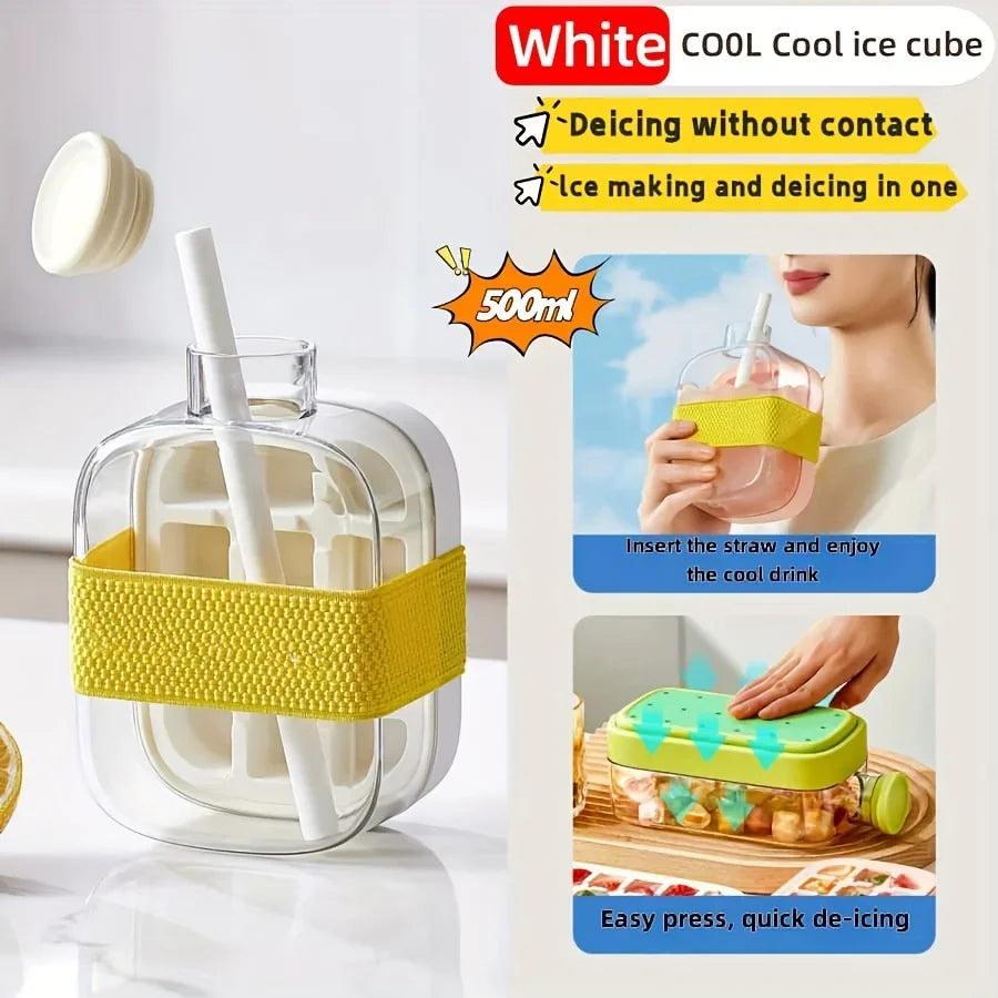 Large Capacity Ice Cube Maker Water Bottle Silicone Tray with Straw for Juice Beverage Cooling Stackable Design Durable Plastic Oasis Select Bai500-without straw 2 PCS
