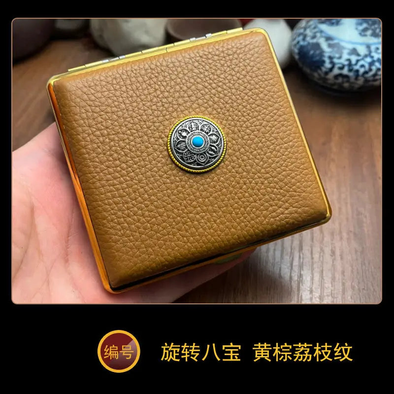 Cowhide Cigarette Box Thick Cigarette Side-flip Ultra-thin Handcrafted Top Layer Classic Men's Retro 20-pack Cigarette Box Oasis Select D