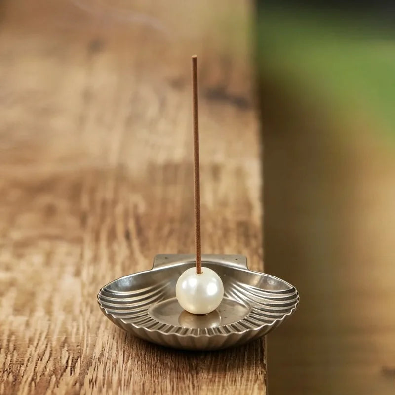 Stainless Steel Seashell-Shaped Incense Holder Portable Minimalist Mosquito Coil Tray Decorative Metal Pearl Incense Rack Oasis Select