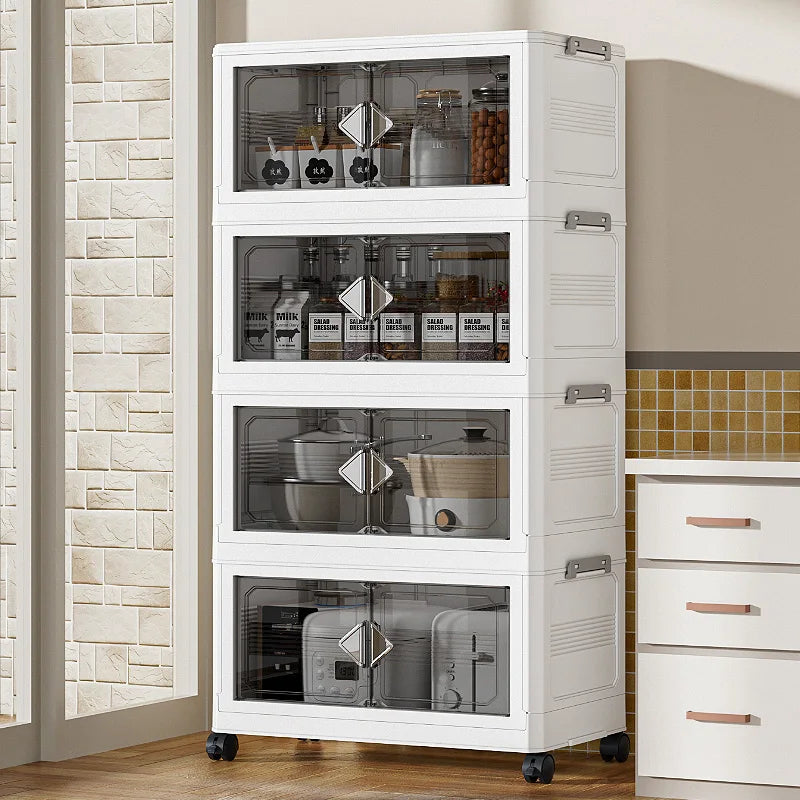 Foldable 55cm Width Plastic Storage Box Wheeled Multi-layer Clothing Cabinet Organizer for Books/Kitchen Supplies/Wears Oasis Select