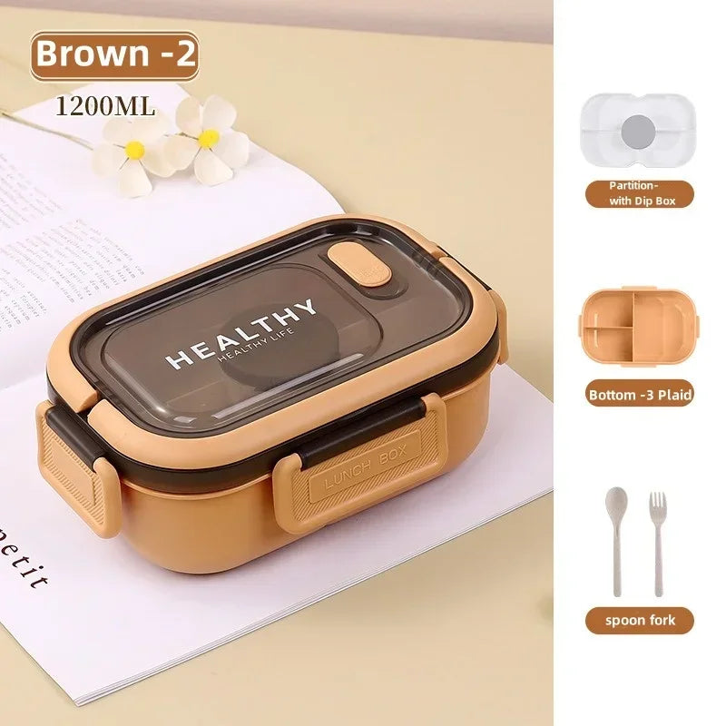 Lunch Box Multi-function 3 Grid Fruit Cartoon Sealed Sauce Salad Dressing Box for Kids Bento Loncheras Picnic Snacks Organizer Oasis Select Brown-2 2 1200ml