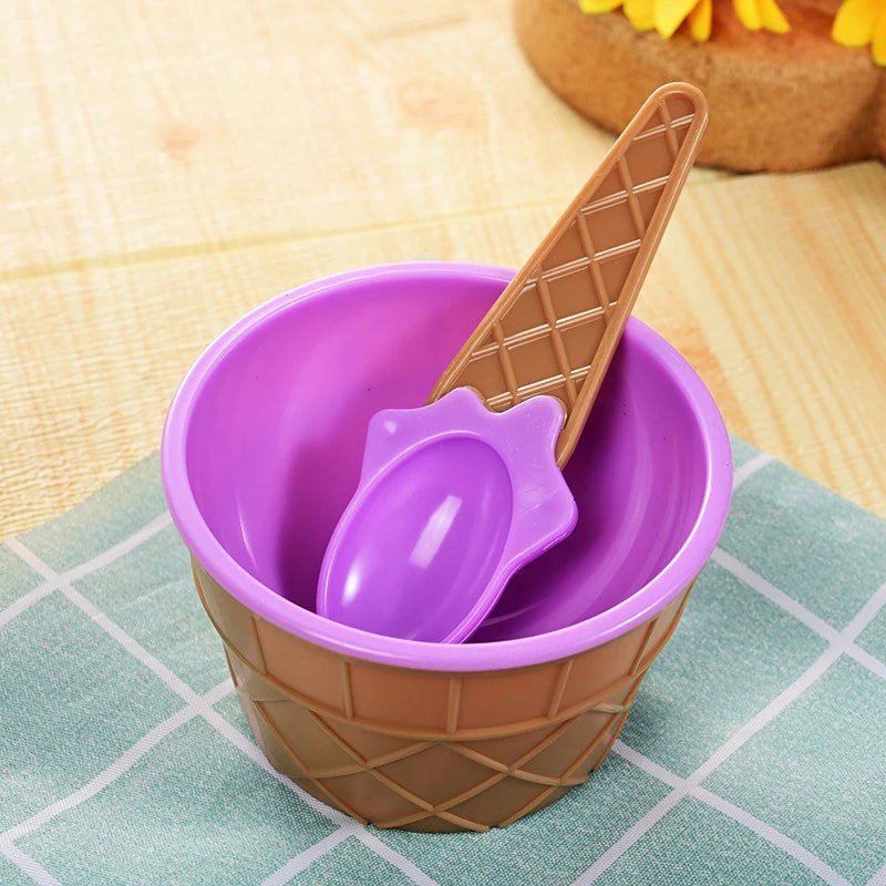 1Set New Kids Ice Cream Bowl Spoon Set Durable Children Gifts Lovely Dessert Bowl DIY Ice Cream Tools icecream bowl+spoon Oasis Select style E