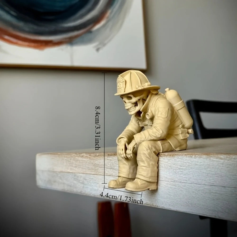 Spooky Skeleton Firefighter Shelf Decor Miniature Sitting Figurines Ornaments for Desktop Mantel & Halloween Displays Home Decor Oasis Select