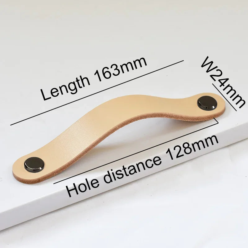 Nordic Style Leather Cabinet Handles for Furniture Cupboard Closet Wardrobe Kitchen Knobs Vintage Drawer Door Pulls Oasis Select 128mmKhak-Black