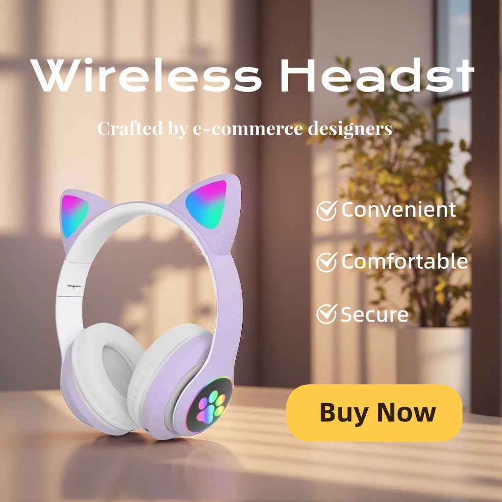 Cat Shaped Wireless Bluetooth Earphones Handsfree Earbuds with Microphone for All Phones Fashion Headphoens Game Headset Oasis Select Purple