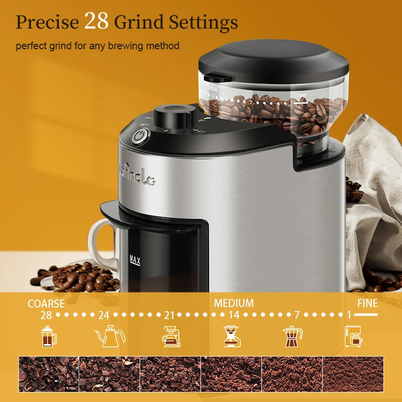 Automatic Burr Coffee Grinder 200W Electric Coffee Bean Grinder with 28 Precise Grind Settings Stainless Steel Grinding Machine Oasis Select